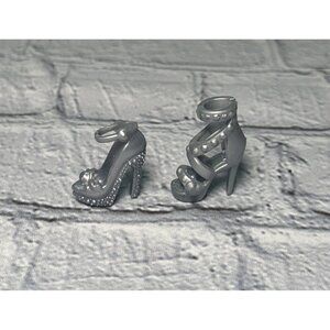 Barbie Doll Replacement ONLY 2 Mismatched Shoe Silver Pump High Heel Replacement